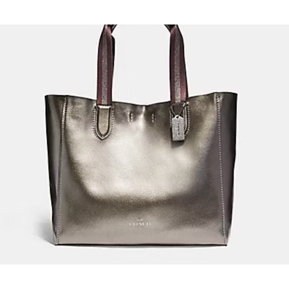 Coach Derby Pebbled Leather Metallic Large Tote SV/Gunmetal Snap Closure F59388 - Picture 1 of 14